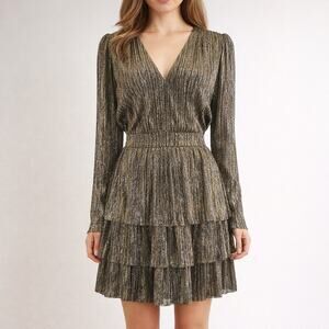 G.P.D. Boho Metallic Tiered Mini Dress Women’s Small